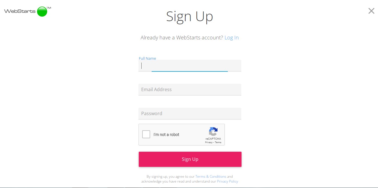 Webstart signup